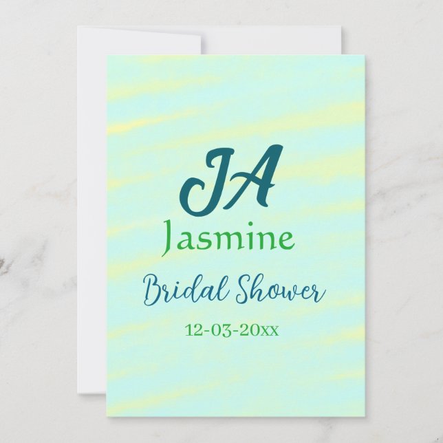 Invitation Green blue pastel watercolor bridal shower name da (Devant)