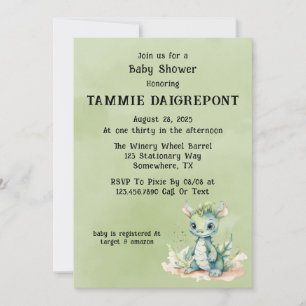 Invitation Green Blue Watercolor Dragon Boy Baby shower