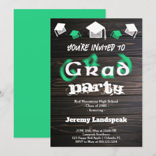 Invitation Green Blurry Texte pour Graduation House Party
