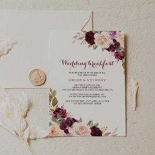 Invitation Green Blush Bourgogne Floral Mariage Petit déjeune