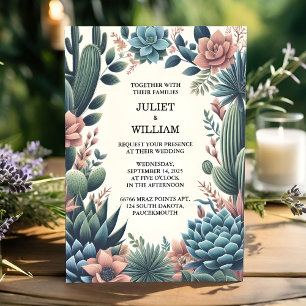 Invitation Green Boho Leaf Desert Cactus Succulent Mariage