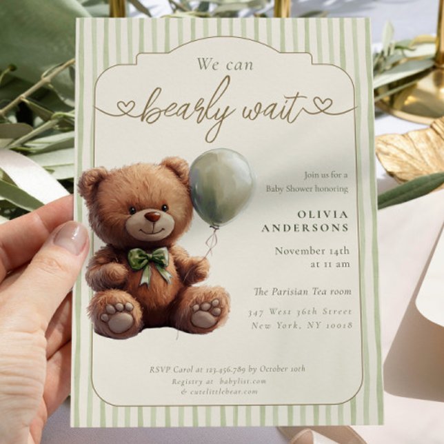 Invitation Green Boho We can Bearly Wait Neutral Baby Shower (Créateur téléchargé)