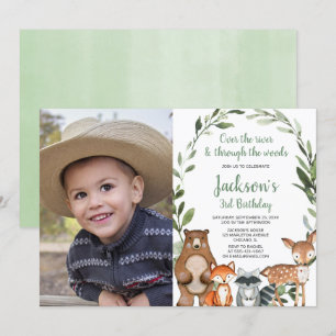 Invitation Green Bois animaux garçon fille d'anniversaire pho