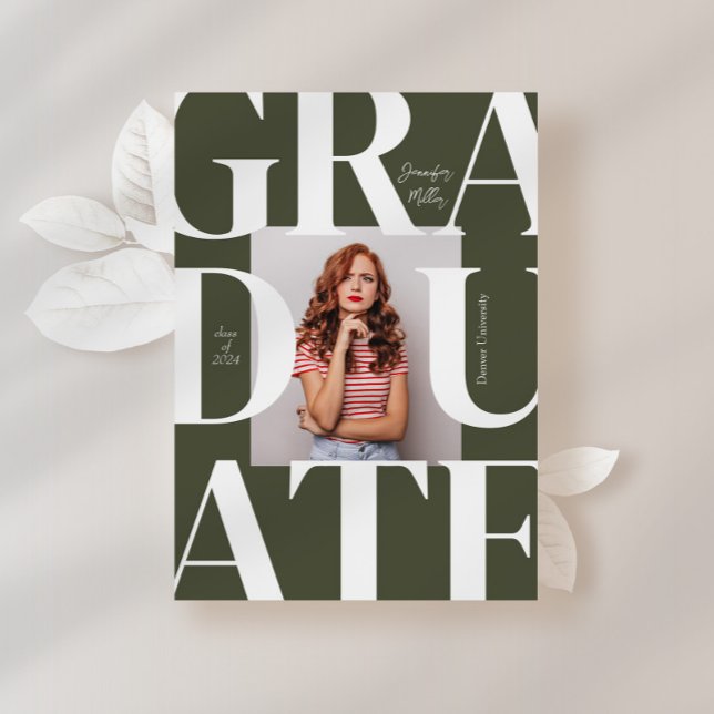 Invitation Green Bold Modern Classic Photo Graduation (Créateur téléchargé)