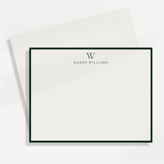 Invitation Green Border Monogram Stationery Note Card (Créateur téléchargé)