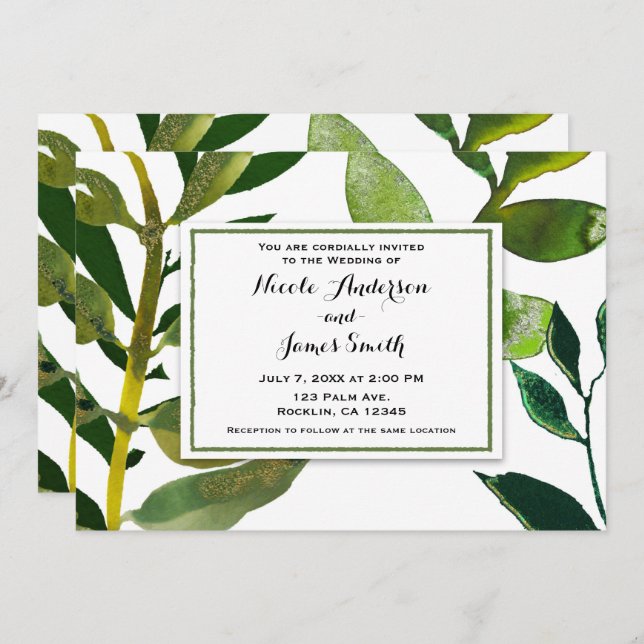 Invitation Green Botanical Glam Plante Feuilles Élégant maria (Devant / Derrière)