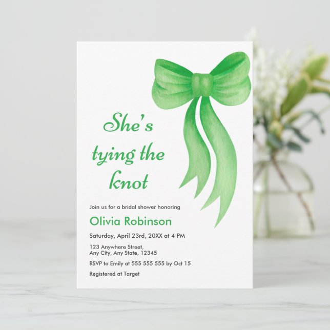 Invitation Green Bow She's Tying the Knot Bridal Shower   (Debout devant)