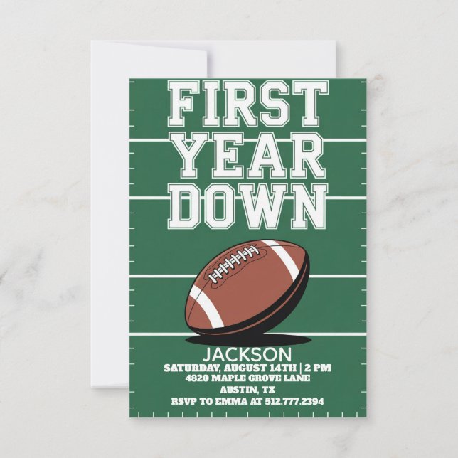 Invitation Green Boy's Football First Year Down 1st Birthday  (Devant)