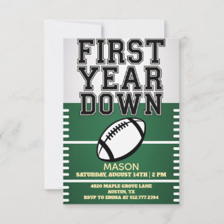 Invitation Green Boy's Football First Year Down 1st Birthday