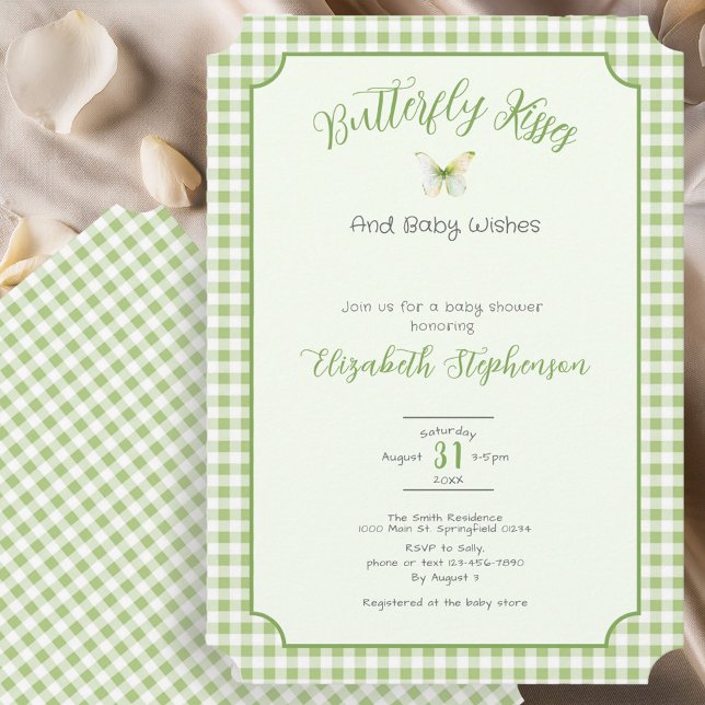 Invitation Green Butterfly Kisses and Baby Wishes Baby Shower (Créateur téléchargé)