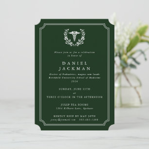 Invitation Green Caduceus+Laurel Médicale School Graduation