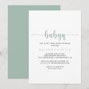 Invitation Green Calligraphy BabyQ Baby shower Barbecue