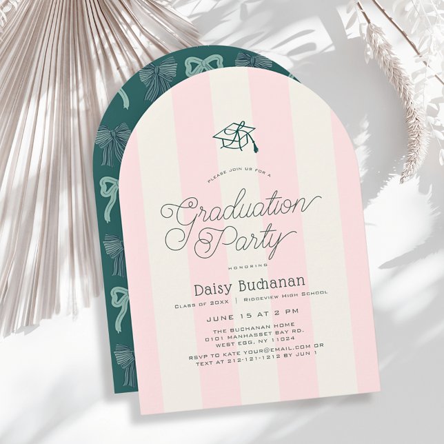 Invitation Green Cap & Pink Stripes Graduation Party (Créateur téléchargé)
