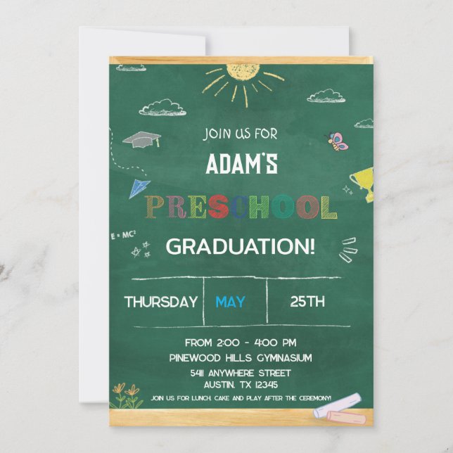 Invitation Green Chalkboard pré k Graduation (Devant)