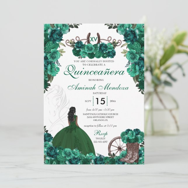 Invitation Green Charra Ranch & Horse Quinceañera (Debout devant)
