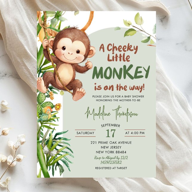 Invitation Green Cheeky Little Monkey on the way Baby Shower (Créateur téléchargé)