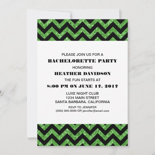 Invitation Green Chevron Parties scintillant Bachelorette (Devant)