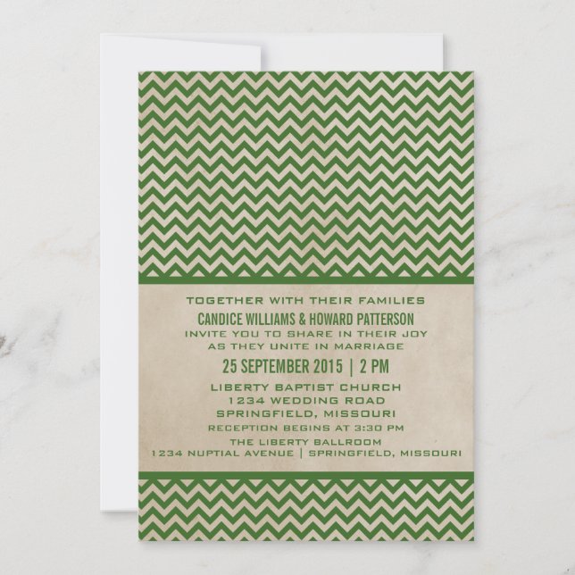 Invitation Green Chic Chevron Mariage (Devant)