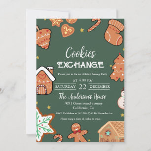 Invitation Green Christmas Cookie Exchange Christmas Party