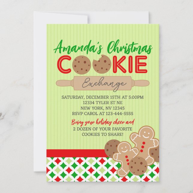 Invitation Green Christmas Cookie Exchange Party (Devant)