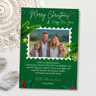 Invitation Green Christmas Photo Greeting Card