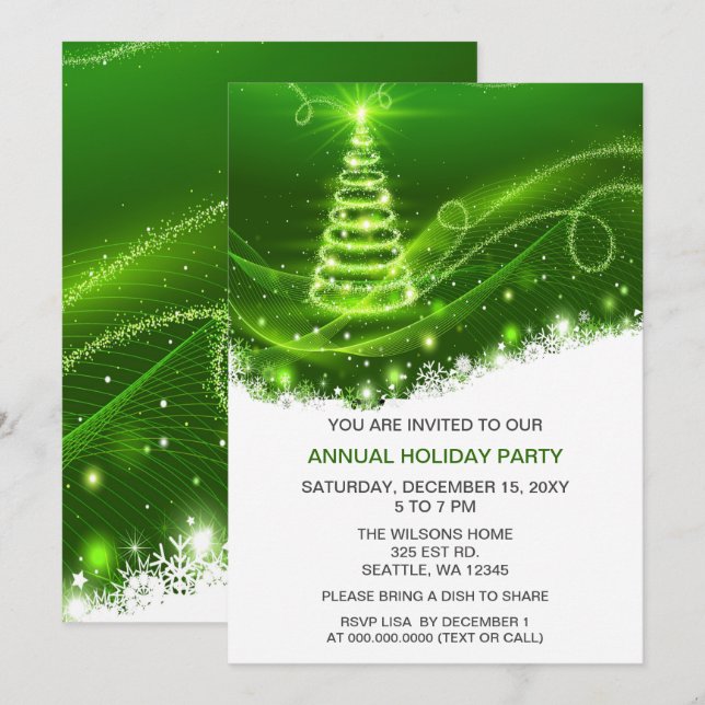 Invitation Green Christmas Tree Modern Holiday Party (Devant / Derrière)