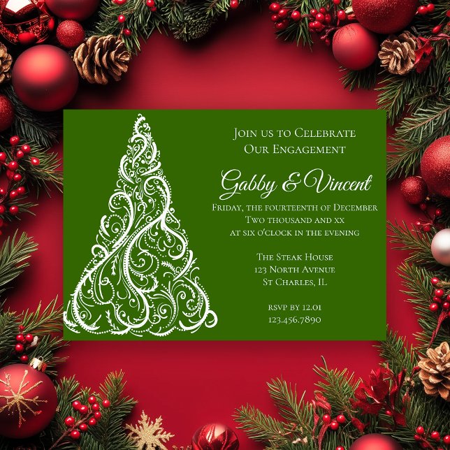 Invitation Green Christmas Tree Winter Engagement (Créateur téléchargé)