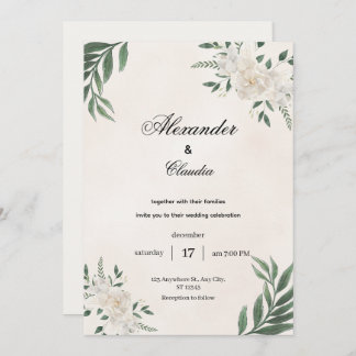 Invitation Green & Cream Botanical Wedding,