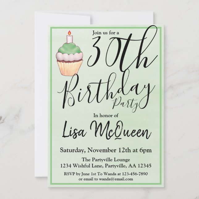 Invitation Green Cupcake 30e fête d'anniversaire (Devant)