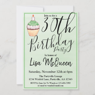 Invitation Green Cupcake 30e fête d'anniversaire