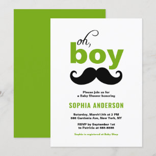 Invitation Green Cute C'est un Baby shower de moustache garço