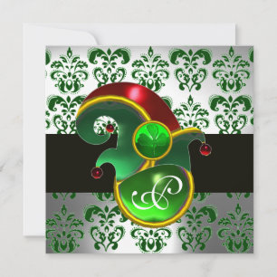 INVITATION GREEN DAMASK, LE MONOGRAM DU PARTI DU CASQUETTE EL