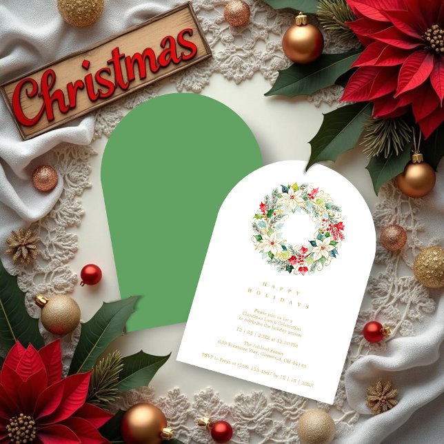 Invitation Green Delicate Chic Winter Christmas Wreath Party (Delicate Chic Winter Christmas Wreath Holiday Party Invitations Cards in Digital Watercolor Style.)
