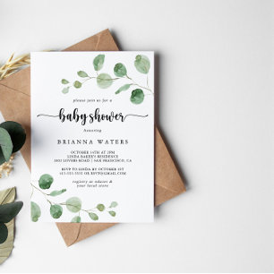 Invitation Green Delight Eucalyptus Baby shower de calligraph