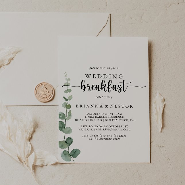 Invitation Green Delight Eucalyptus Mariage Petit déjeuner (Créateur téléchargé)