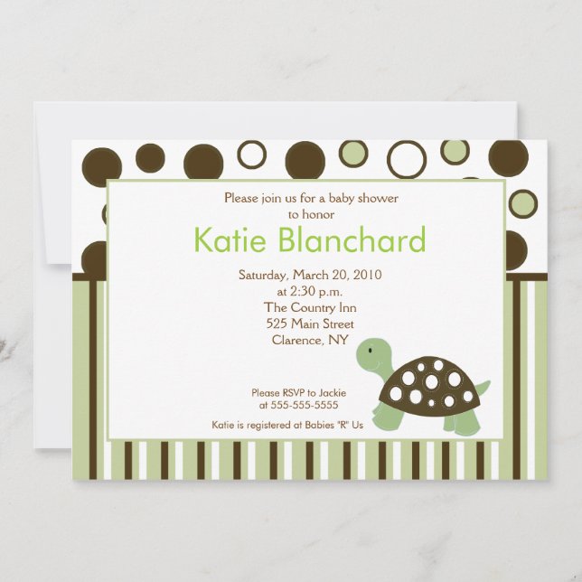 Invitation Green Dot Mod Turtle Baby shower 5x7 tendance (Devant)
