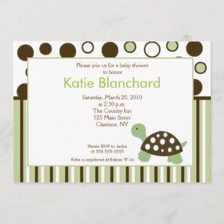 Invitation Green Dot Turtle Moderne 5x7 Baby shower