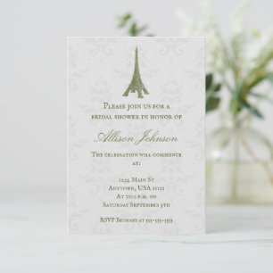 Invitation Green Eiffel Tower Damask Fête des mariées Invitat