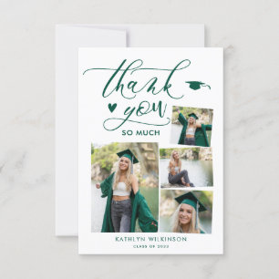 Invitation Green Elegant Script 4 Photo Graduation Merci