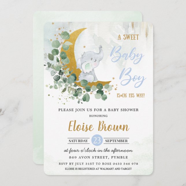 Invitation Green Elephant Sweet Baby Boy Shower Inv (Devant / Derrière)