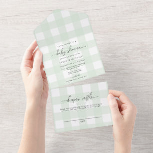 Invitation Green En vichy All In One baby shower