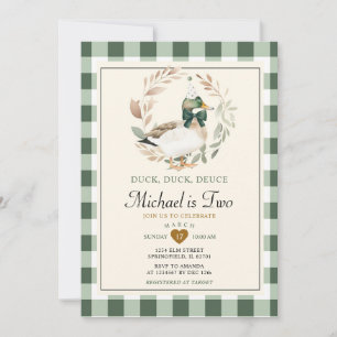 Invitation Green En vichy Boy Duck Duck Deuce 2e anniversaire