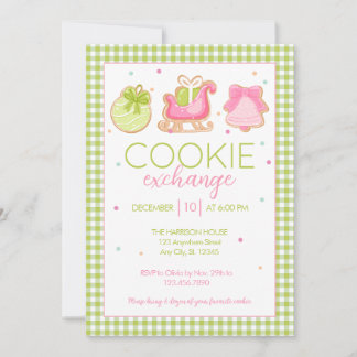 Invitation Green En vichy Christmas Cookie Exchange Invitatio