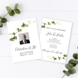 Invitation Green English Ivy Watercolor Célébration de la vie