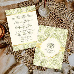Invitation Green et Gold Paisley Mariage musulman islamique