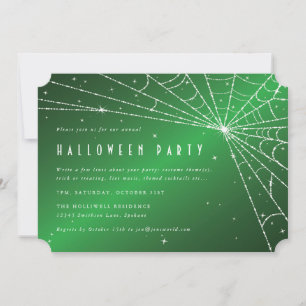 Invitation Green et White Diamond Spider Web Halloween Party
