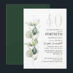 Invitation Green Eucalyptus 40e anniversaire<br><div class="desc">Il pourrait s'agir d'une fête surprise ou d'une autre décennie spéciale. Cette invitation à la fête de 40e anniversaire avec un design vert d'eucalyptus avec une typographie populaire moderne peut être facilement édité pour convenir à toute fête d'anniversaire ou d'anniversaire. Vous pouvez modifier le libellé, les détails de l'anniversaire et...</div>