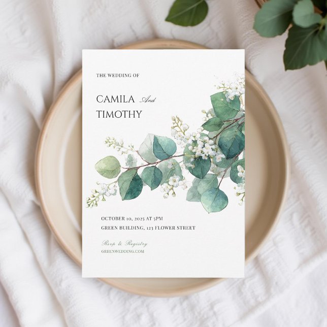Invitation Green Eucalyptus Botanical Boho Watercolor Wedding (Créateur téléchargé)