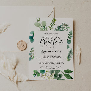 Invitation Green Eucalyptus Calligraphy Mariage Petit déjeune