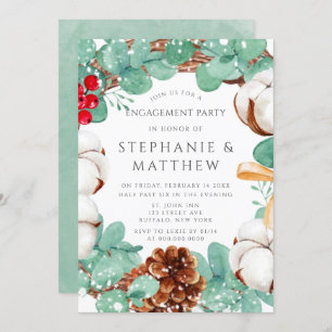 Invitation Green Eucalyptus et Cotton Engagement Party Invit